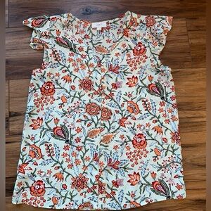 Loft Blouse Floral,  Women Small A Light Mint Green Color button closure, light
